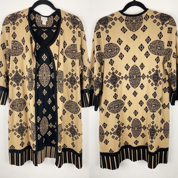 CHICO'S‎ Black Tan Petunia Placed Duster Open Cardigan - Chico's Size 1 (M) - Picture 1 of 5